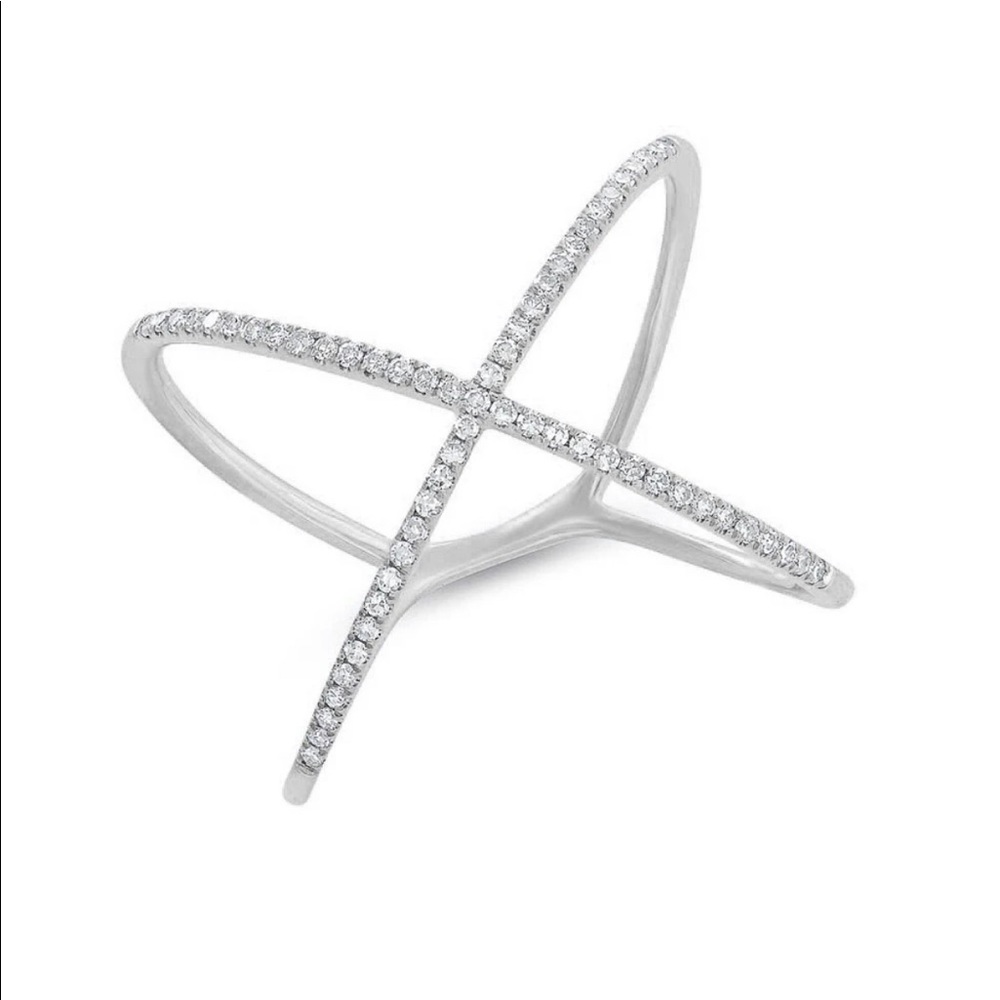 Diamond and white gold X ring